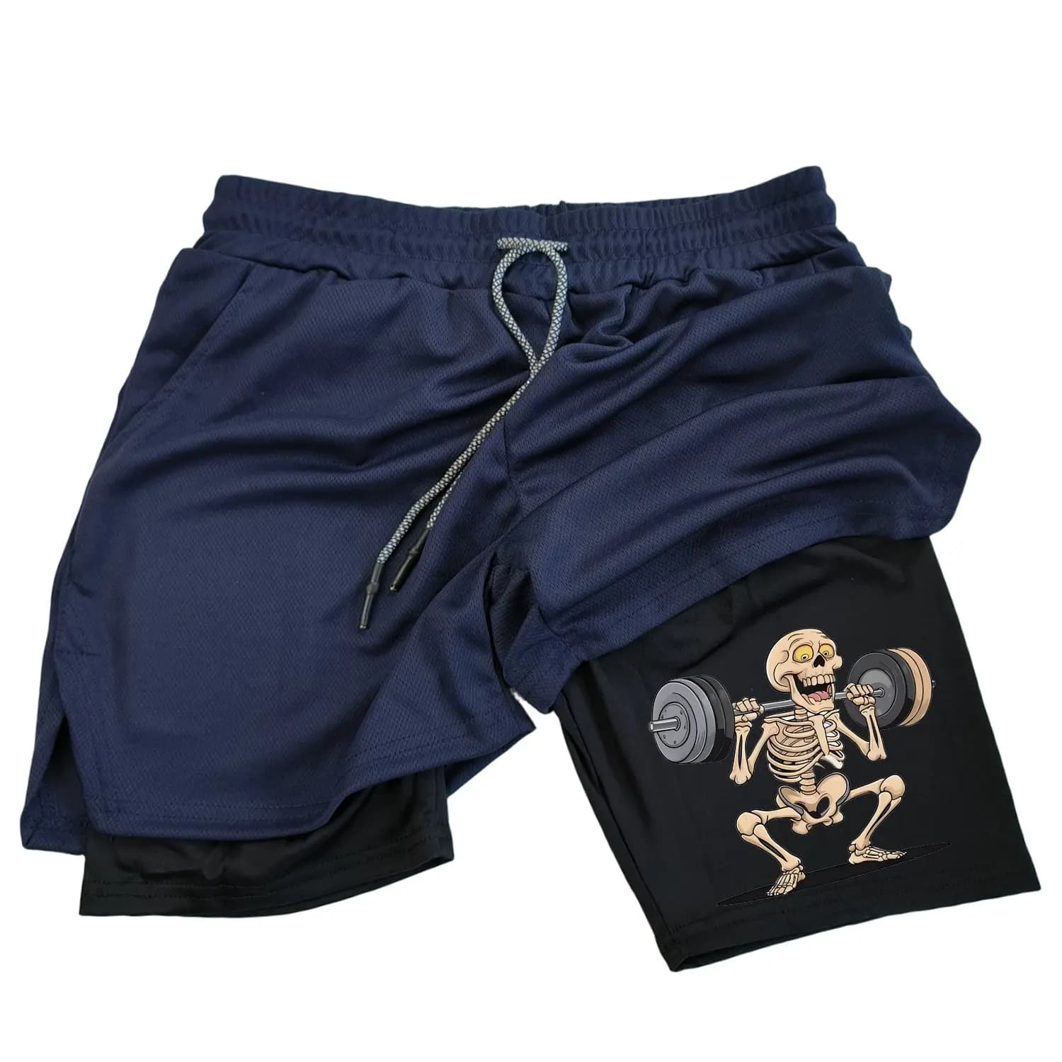 Double Layer Men's Sports Shorts - Fun Print, Breathable Fabric and Quick Drying, Side Pocket for Phone + Towel Ring