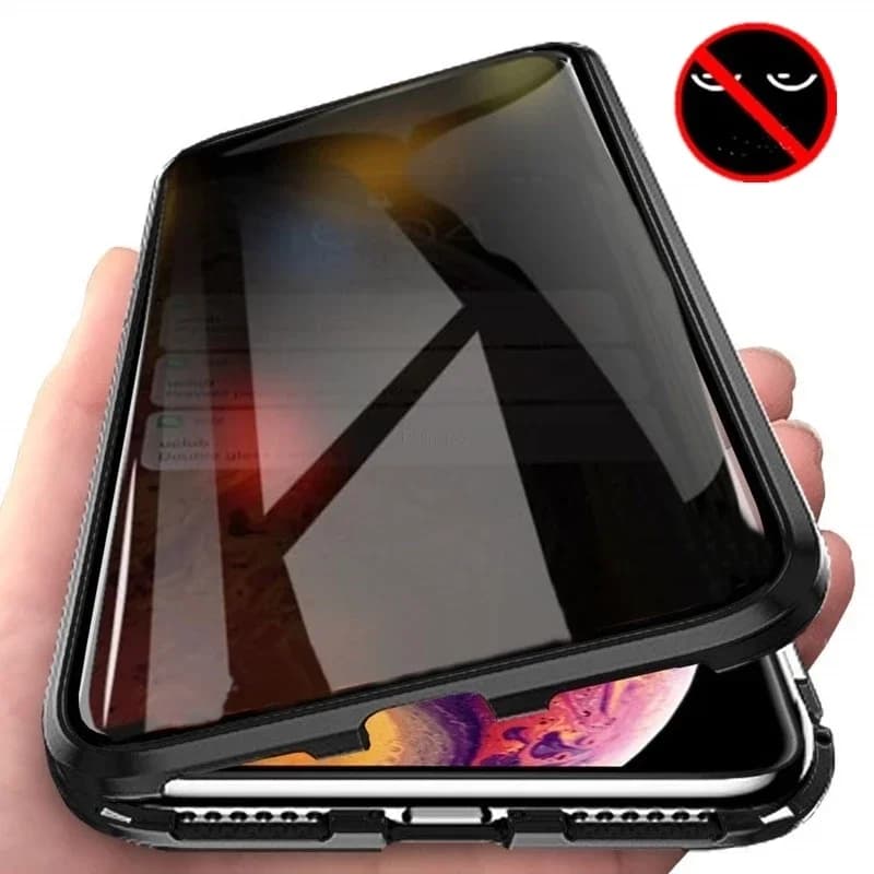 Custodia in metallo per la privacy in vetro temperato magnetico per iPhone 15 14 13 12 XR 11 Pro MAX X 7 8 6 Plus 360 Custodia protettiva antispia magnetica