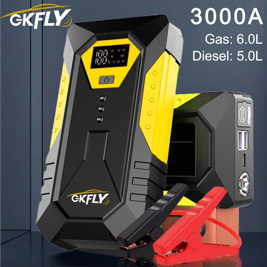 GKFLY Jump Starter Power Bank 3000A/4000A Avviamento batteria per auto portatile per dispositivo di avviamento di emergenza per auto 12V