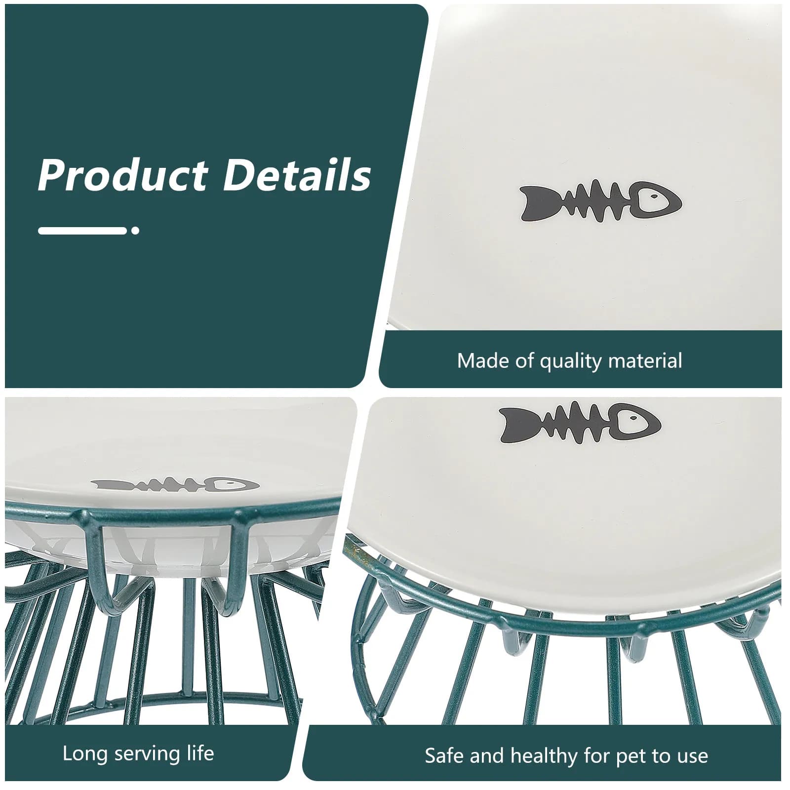 Premium Raised Cat Bowl Ceramic Material Pet Food Water Dish with Stable Metal Stand Suitable for Cats Puppies Kittens Healthy