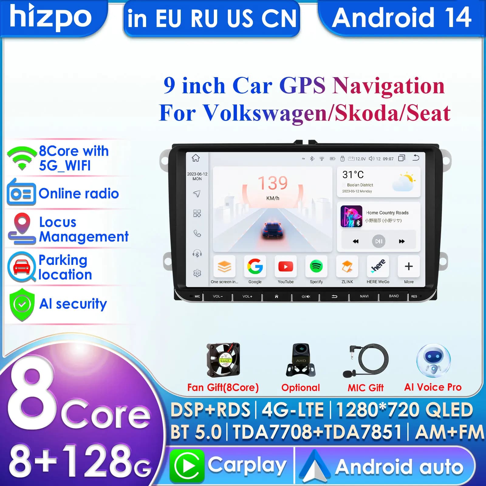2 Din Android 4G autoradio navigazione GPS per VW Passat B6 Amarok Volkswagen Jetta T5Skoda Octavia 2 Superb2 Golf 5 6 Multimedia