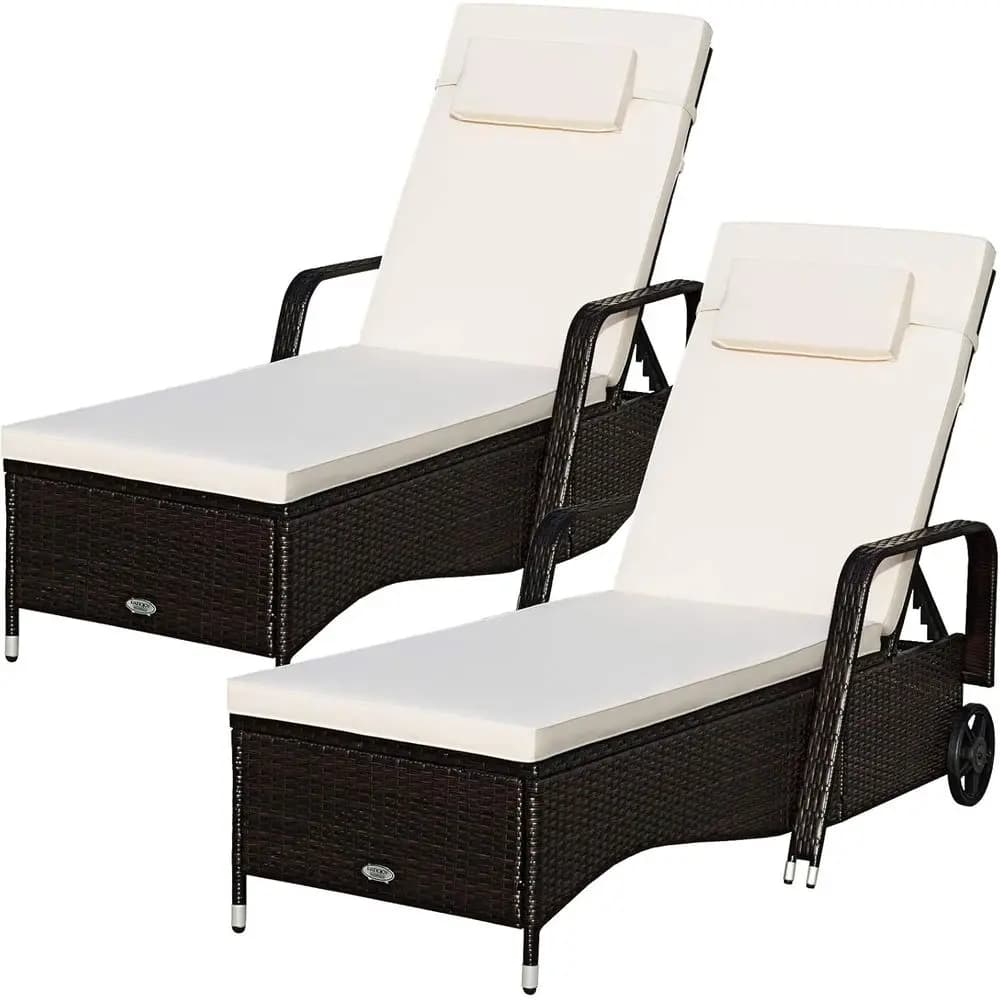 Set Lounge da Esterno in Rattan a 2 Pezzi con Sedie Reclinabili e Imbottite per Patio e Giardino