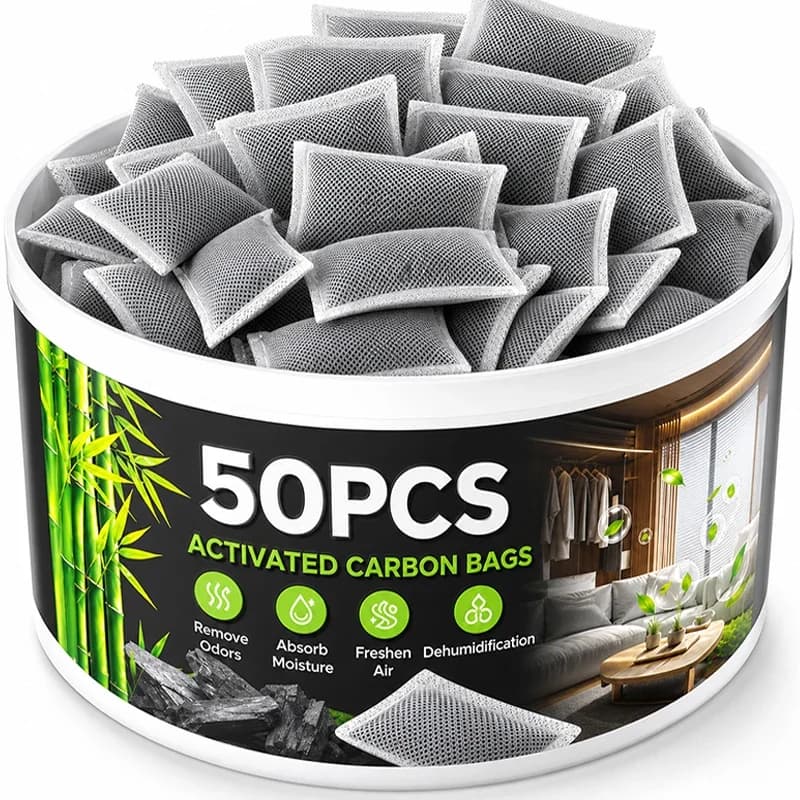 50/5pcs Coconut Shell Activated Carbon Bags Reusable Air Purifying Deodorizer Moisture Absorber Odor Eliminator for Car Closet