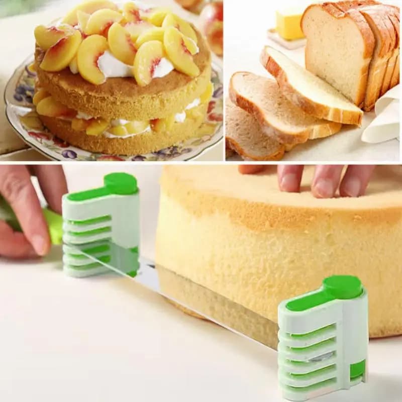 【S】2Pcs/Set Adjustable 5-Layer Cake Slicer Bread Knife Splitter Cutting Leveler Toast Fixator - Kitchen Baking Tool Set