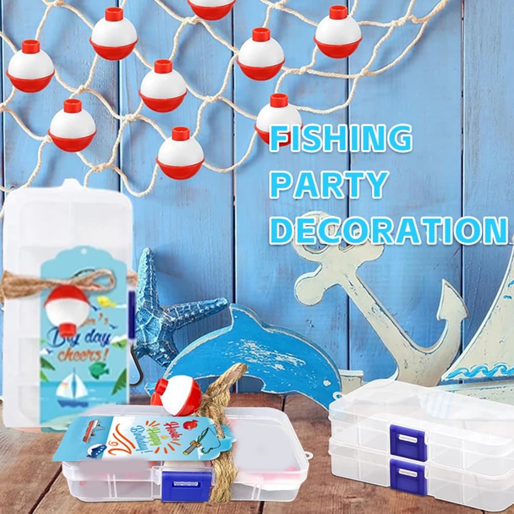 Fishing Party Favors Bulk Set 24 Pieces with Candy Tackle Boxes Floaters and Thank You Cards for Fishing Events