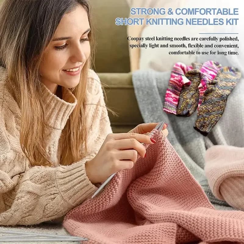 Knitting needle set. Knitting projects. Suitable for beginners for knitting socks . Metal needles with steel cables.