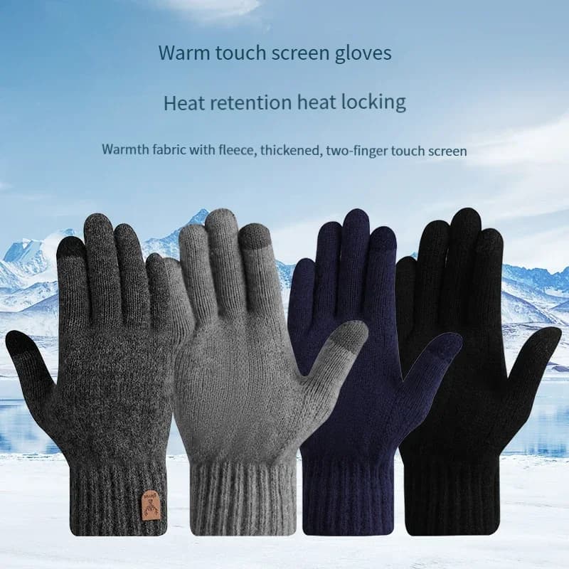 Guanti Invernali Caldi Touch Screen con Interno in Velluto Spesso, Guanti da Ciclismo Resistenti al Freddo, Guanti in Lana a Cinque Dita per Uomo