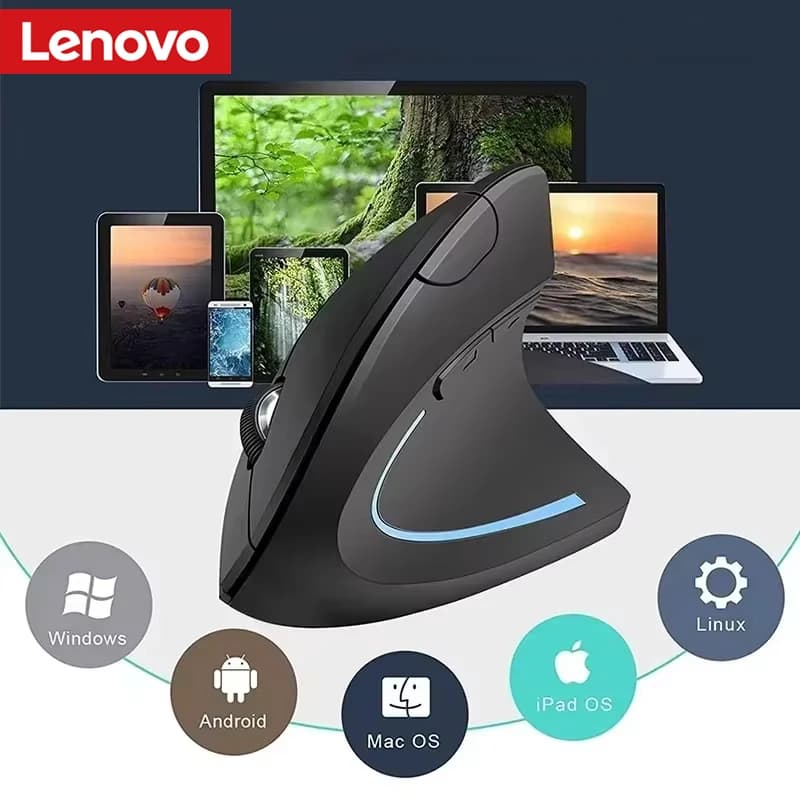 Mouse Verticale Wireless Lenovo Ricaricabile con Impugnatura Laterale Personalizzata, Ergonomico, Bluetooth 2.4G, Silenzioso, per Gaming e PC