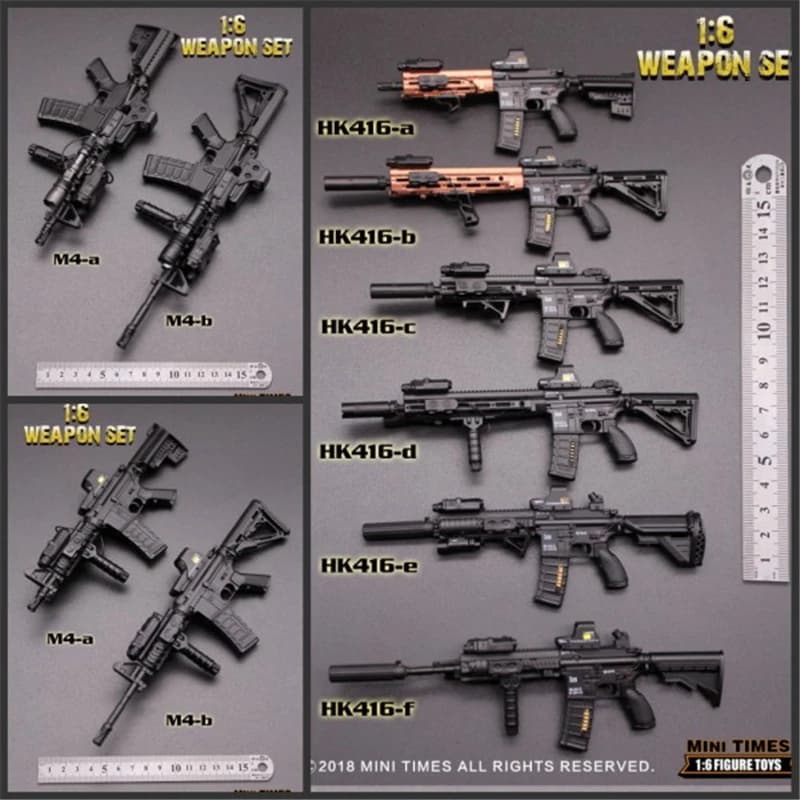 Modellini di Fucili in Scala 1/6 Serie HK416 e M4, Giocattoli per Action Figure da 12 Pollici, Accessori per Collezioni Fai-da-Te