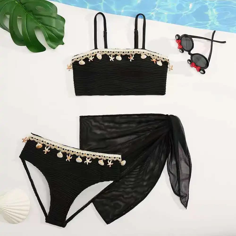3 piece swimsuit with laces for girls 2026 - Bikini and skirt for girls, women's swimsuit for children, for swimming and sea