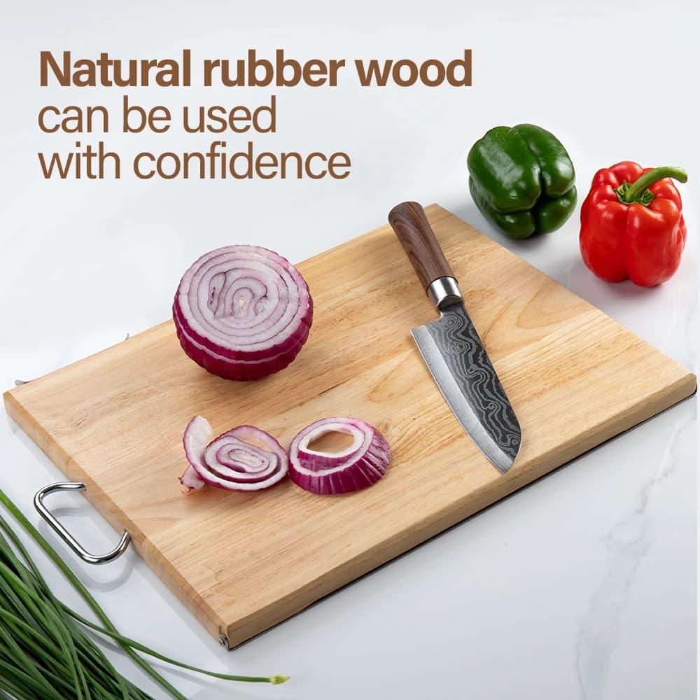 Vertical cutter in rubber wood Kitchen cutter Double-sided cutter with hook knifes Solid wood plate
