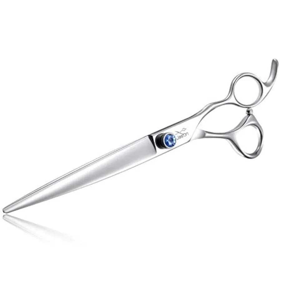 Forbici professionali da 8 pollici per toelettatura cani e gatti, kit premium per la cura degli animali domestici con manico offset e viti tempestate di gemme, affilate e comode