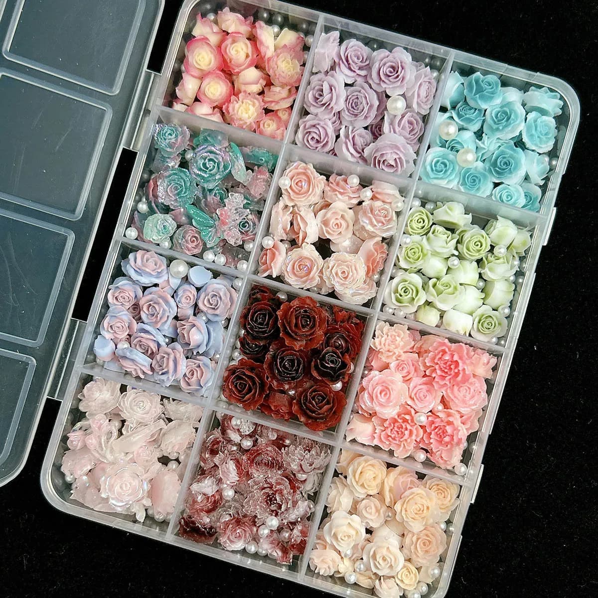 12 Griglia 3D Misto Resina Fiore di Rosa Pendenti E Ciondoli Per Unghie Fiore di Primavera Flatback Strass Fai Da Te Kawaii Floreale Unghie artistiche Decorazioni