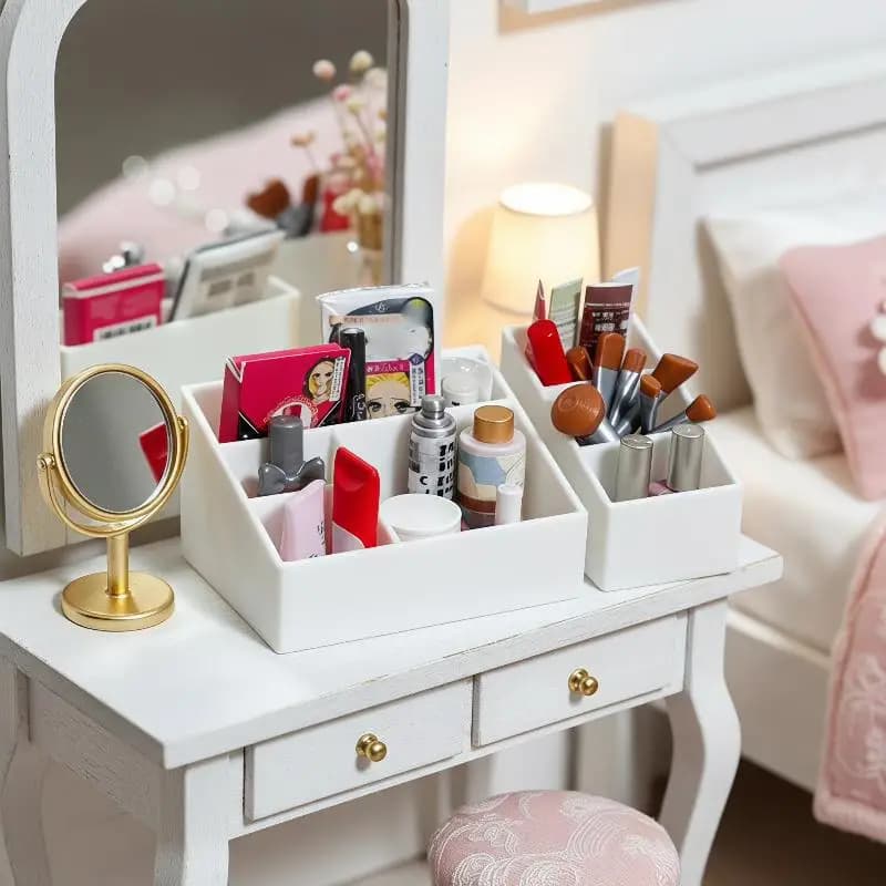 Miniature Plastic Divided Makeup Storage Box Ornament 1/12 Dollhouse Scene Decor Model Toy Mini Layout Photo Shooting Props