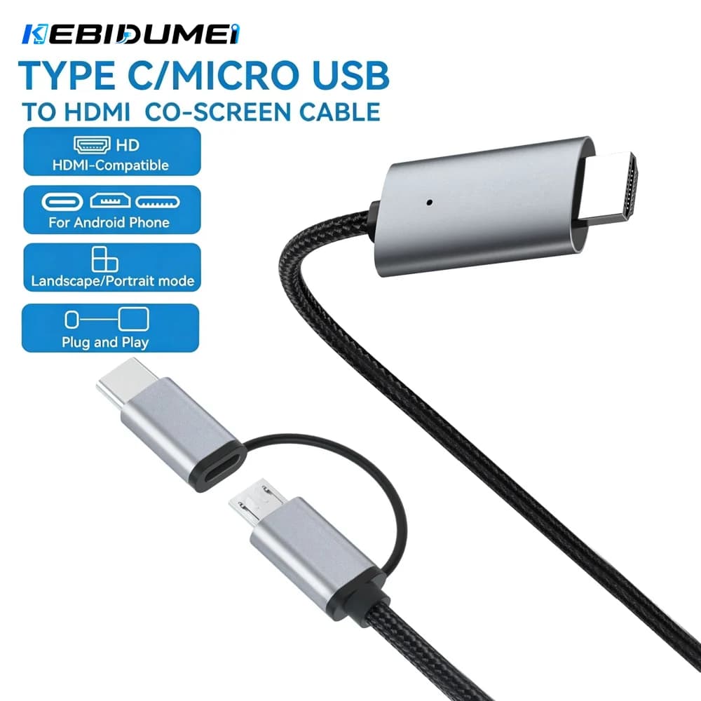 KEBIDUMEI Type C/Micro USB to HDMI-Compatible Cable Wire HD Streaming Mirroring Screen Display TV Stick Dongle for Phone Tablet