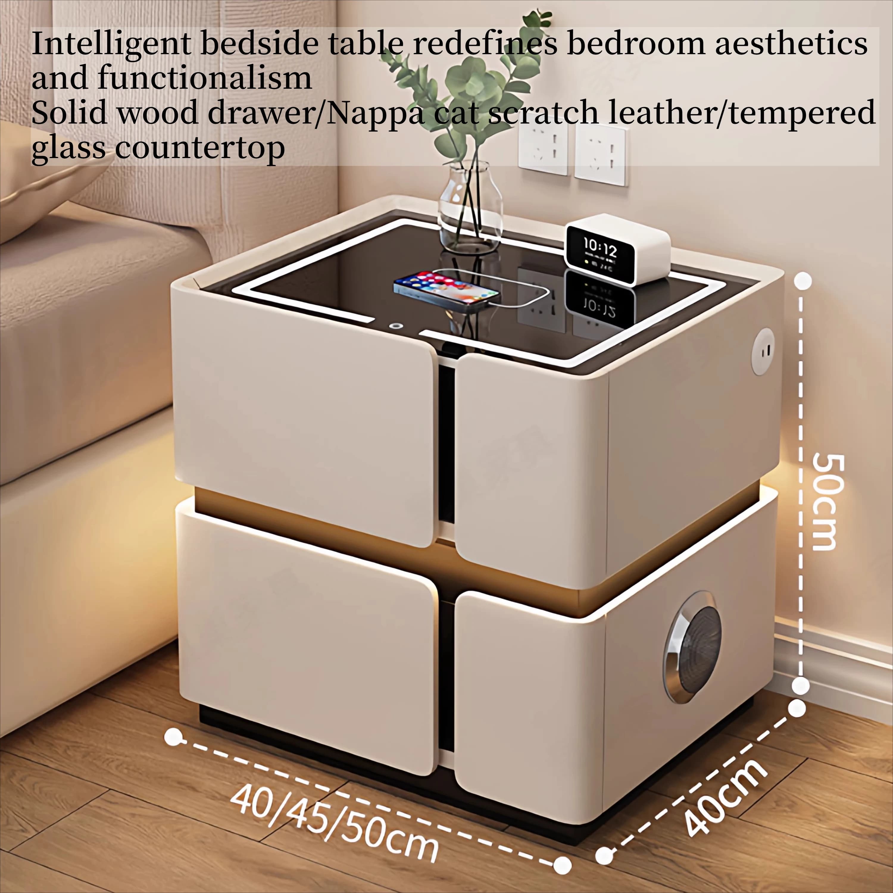 Tri Color Light Bedside Table Wireless Charging USB+sensor Light Bluetooth Speaker Nightstand Storage Bedroom Furniture