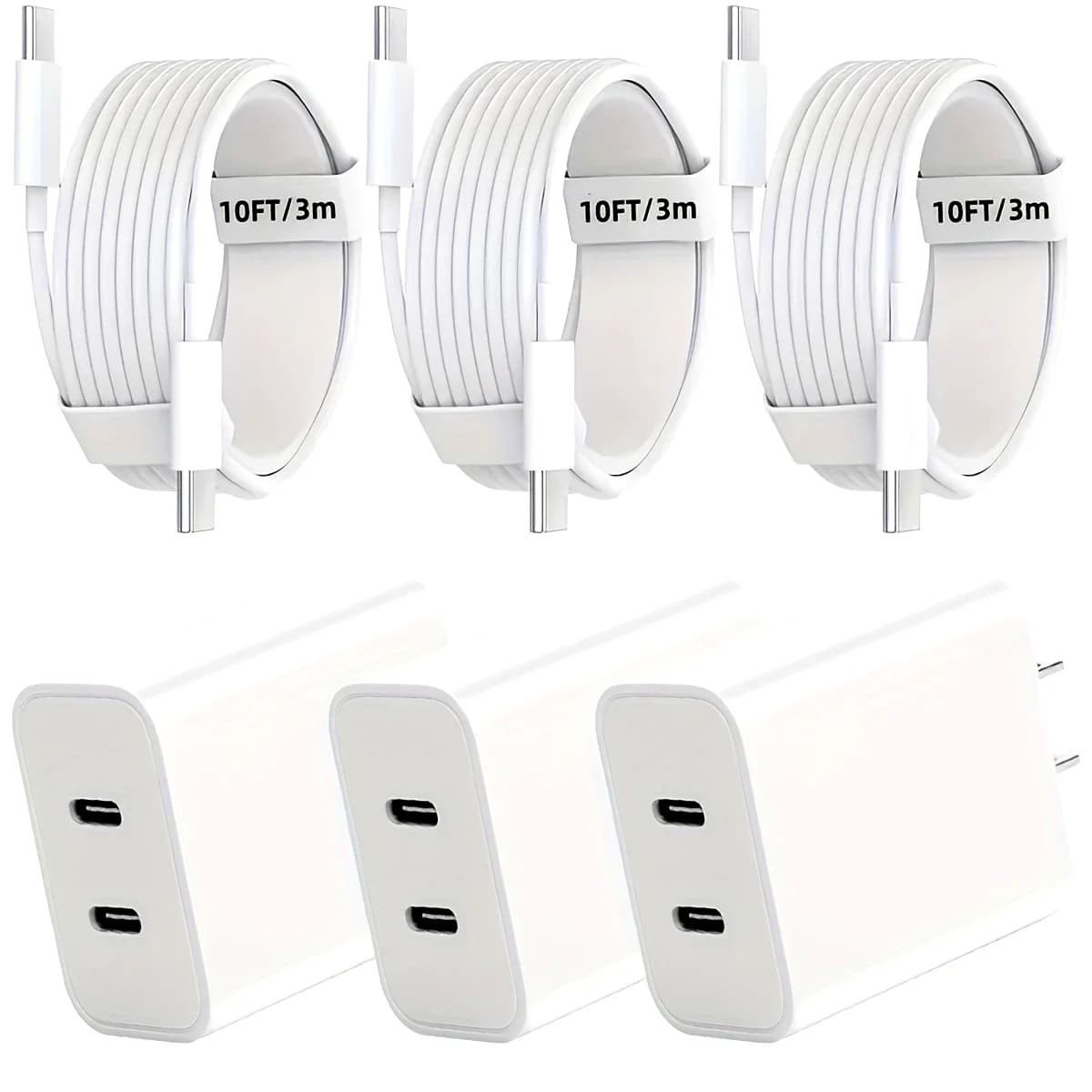 Per ricarica rapida IPhone16, caricabatterie USB C a doppia porta da 20 W con cavo di ricarica rapida USB C da 10 piedi per IPhone 15 Pro Max/15 Pro/15 Plus