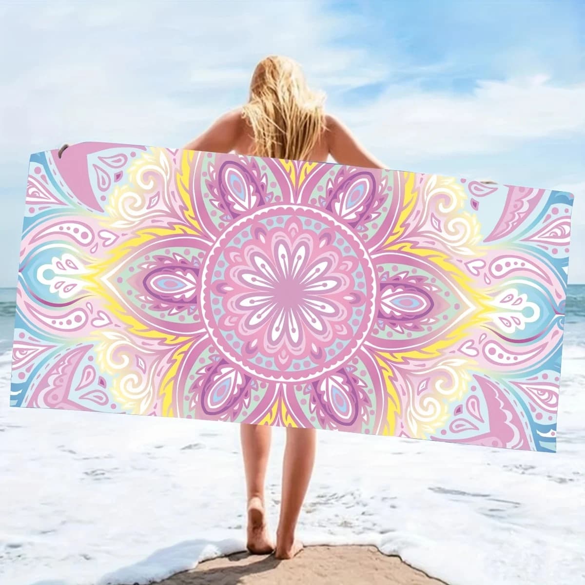 Accappatoio da bagno da donna con stampa floreale, ad asciugatura rapida, rettangolare, essenziale per spiaggia, mare e piscina, leggero per viaggi e bagno.