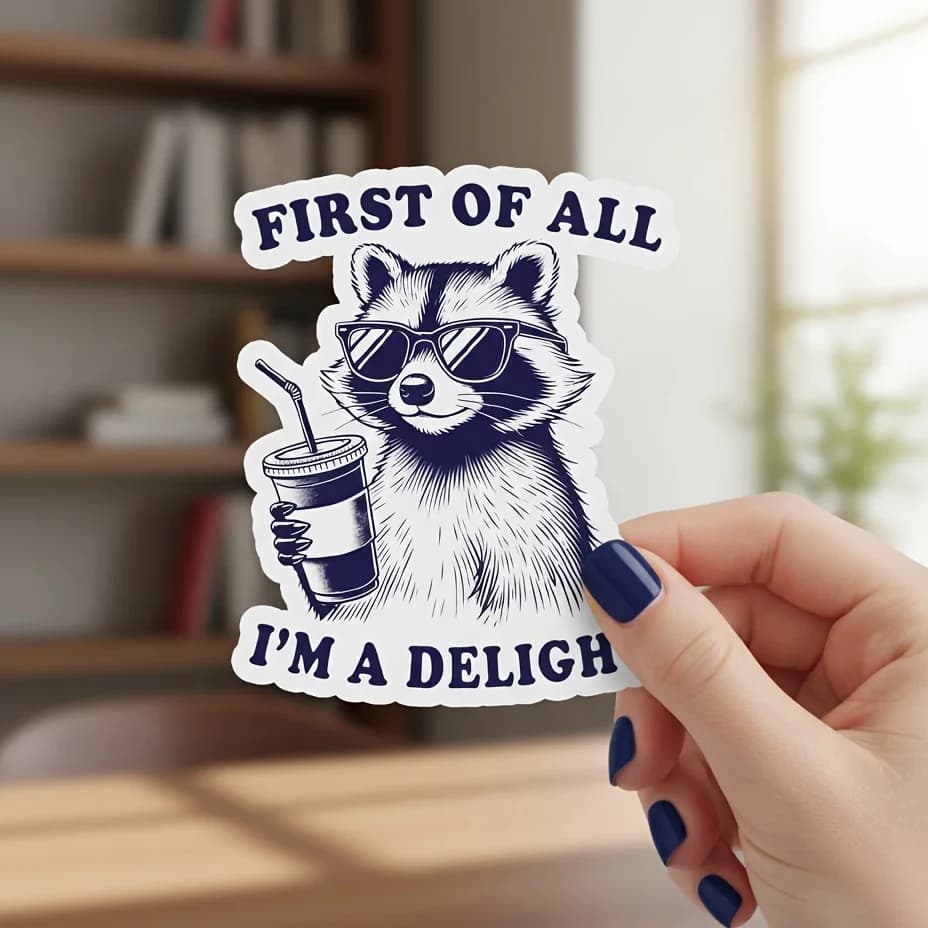 6pcs First Of All I'm A Delight" Sticker • Sarcastic Raccoon Sticker • Perfect For Notebooks, Planners Ideal For Nature Lovers
