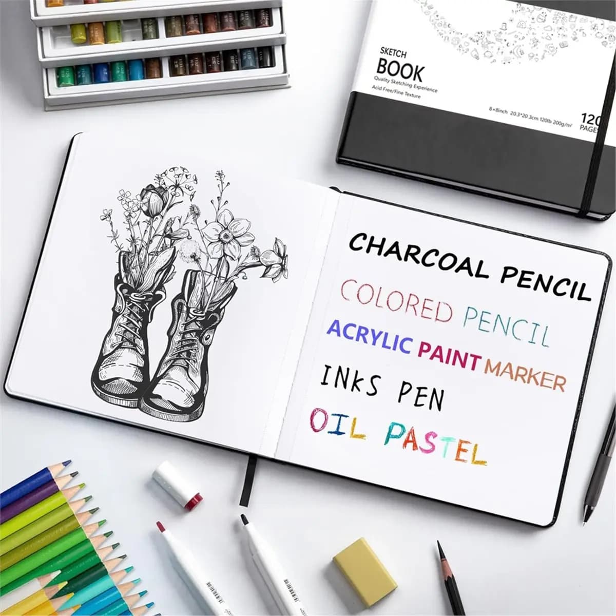 Landscape Hardcover Sketchbook (Black) - 8x8 Inch White Paper, 120 Pages