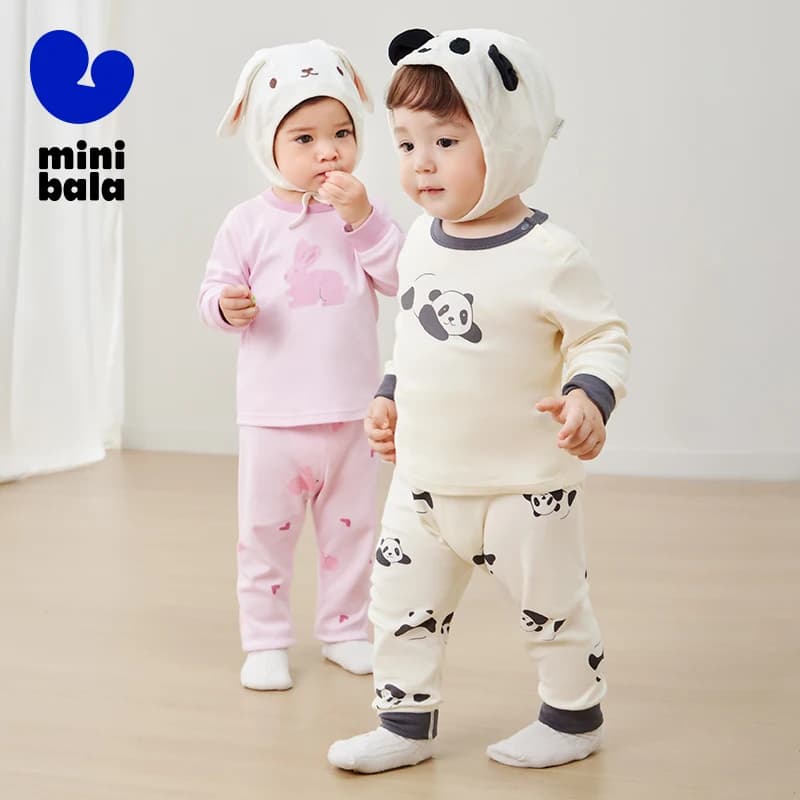 Set di biancheria intima termica Mini Bala in puro cotone per ragazzi e ragazze Pigiama per bambini della nuova versione primaverile 2025