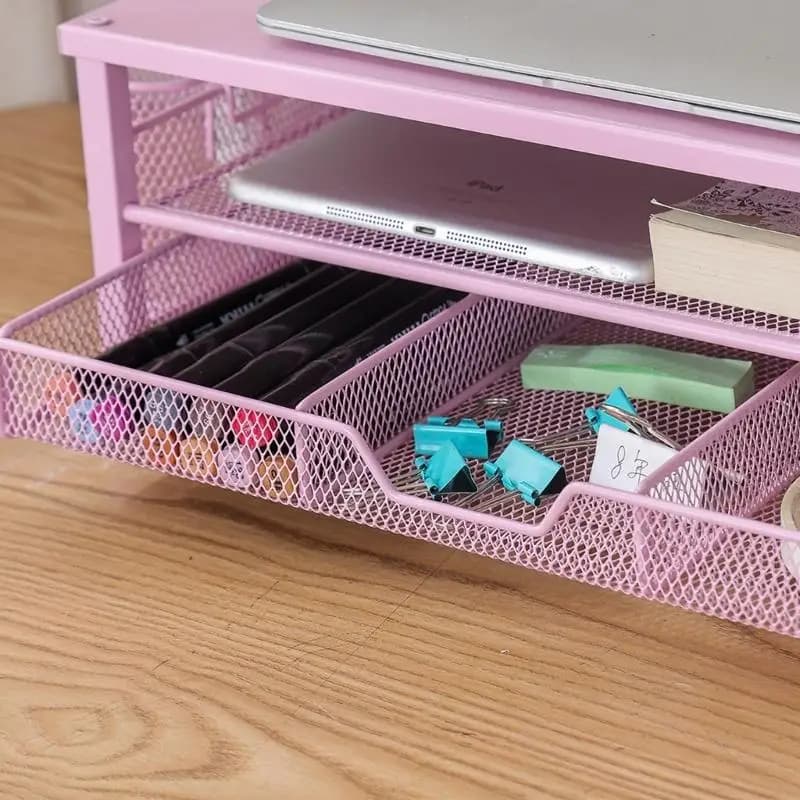 CORA Computer Monitor Stand with Ventilation Drawer Side Storage Metal Screen Stand