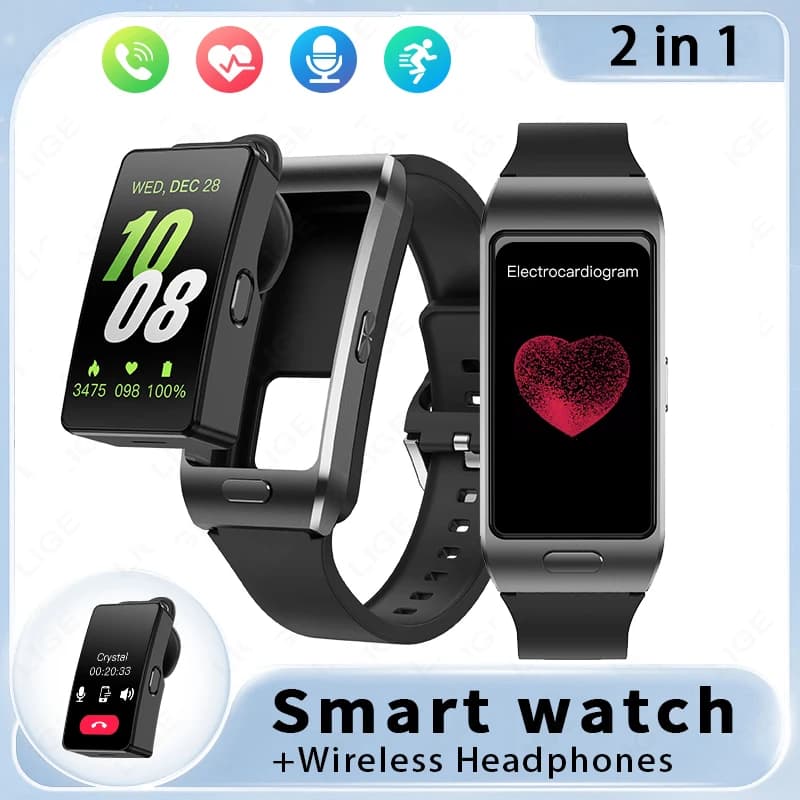 LIGE New Smart Watch with TWS headset Headset 2 in 1 Smart Bracelet Wireless Bluetooth Call ECG Health Monitor Sport Smartwatch