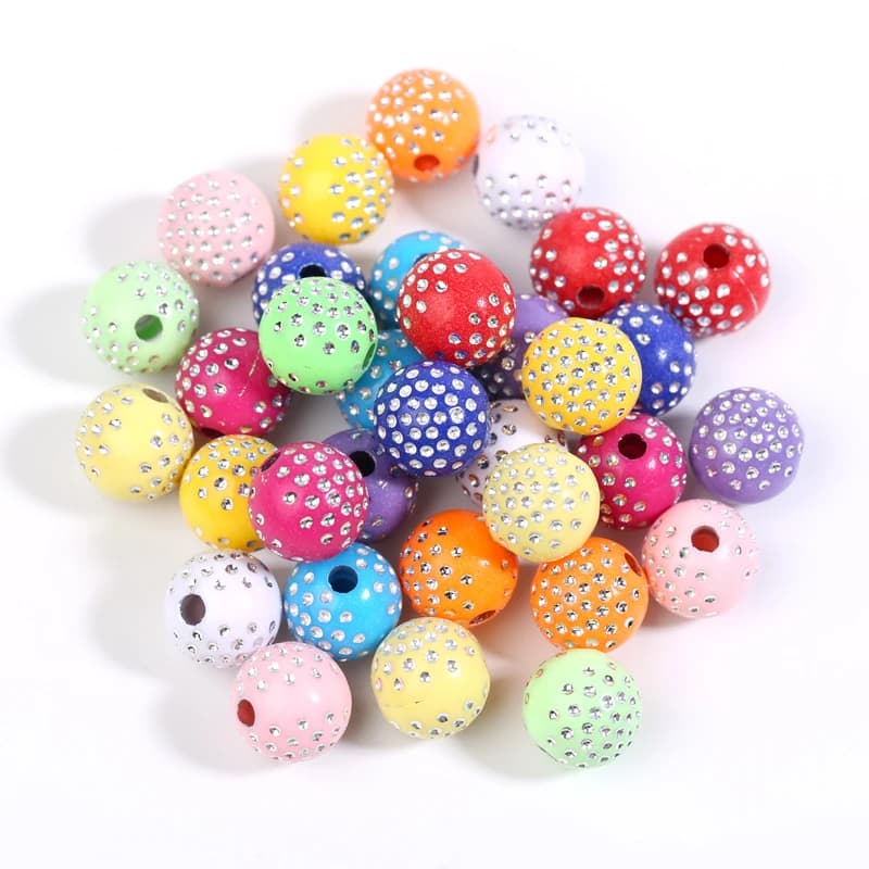 50pcs 10mm Inlay Rhinestone Acrylic Beads Shiny Big Hole Round Loose Spacer Beads For Jewelry Making DIY Bracelets Necklace
