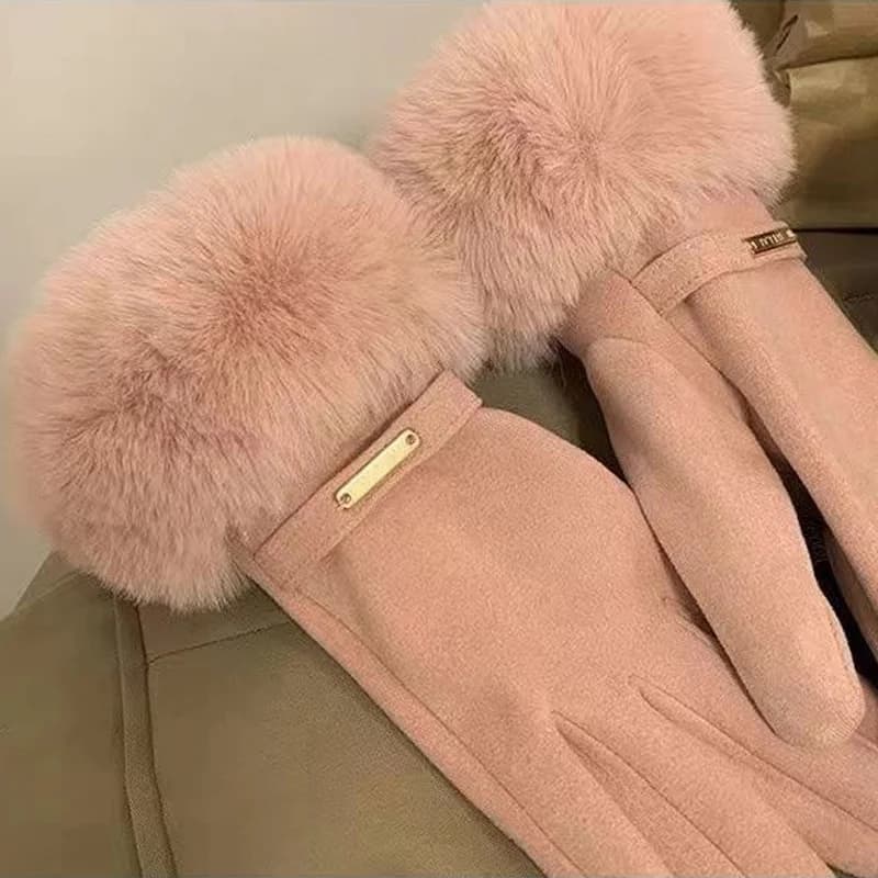 Guanti da donna alla moda Autunno Inverno Guanti caldi pelosi carini Guanti a dita intere Guanti da ciclismo sportivi antivento per esterni femminili