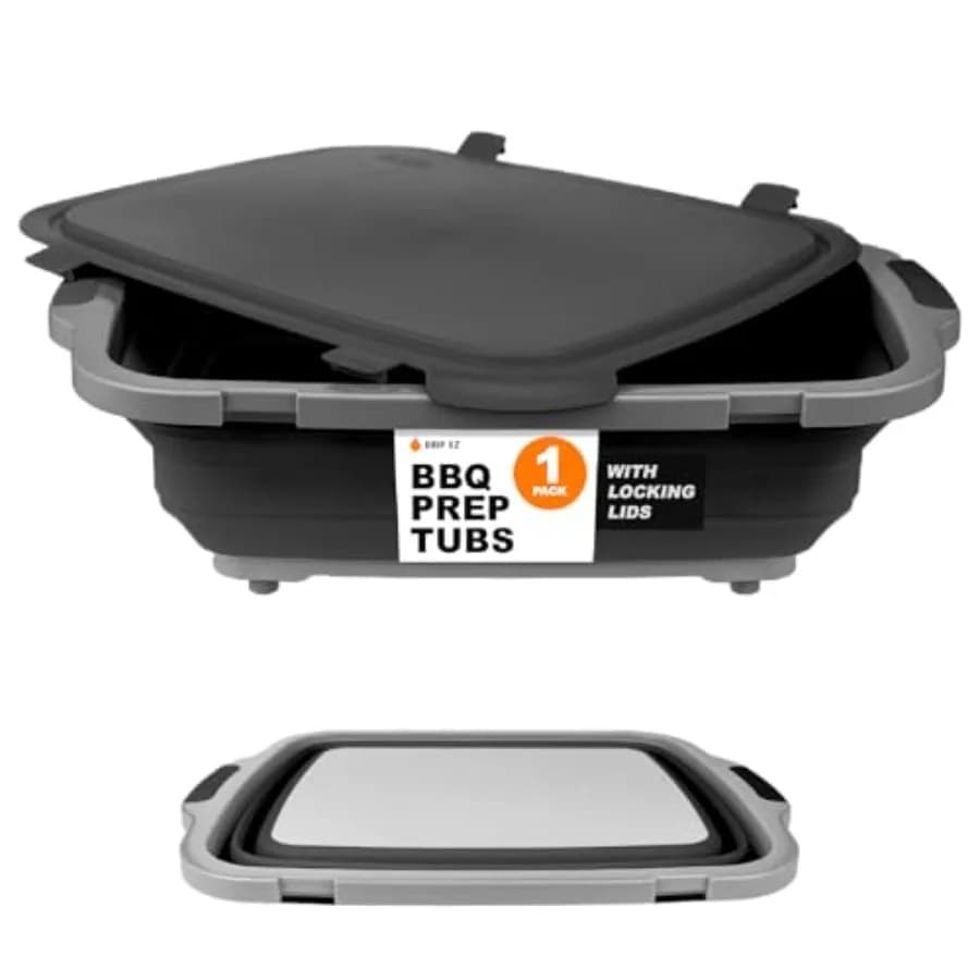 Vasca pieghevole per la preparazione del barbecue - per la preparazione e la conservazione degli alimenti - Include tagliere e coperchio con chiusura - 1