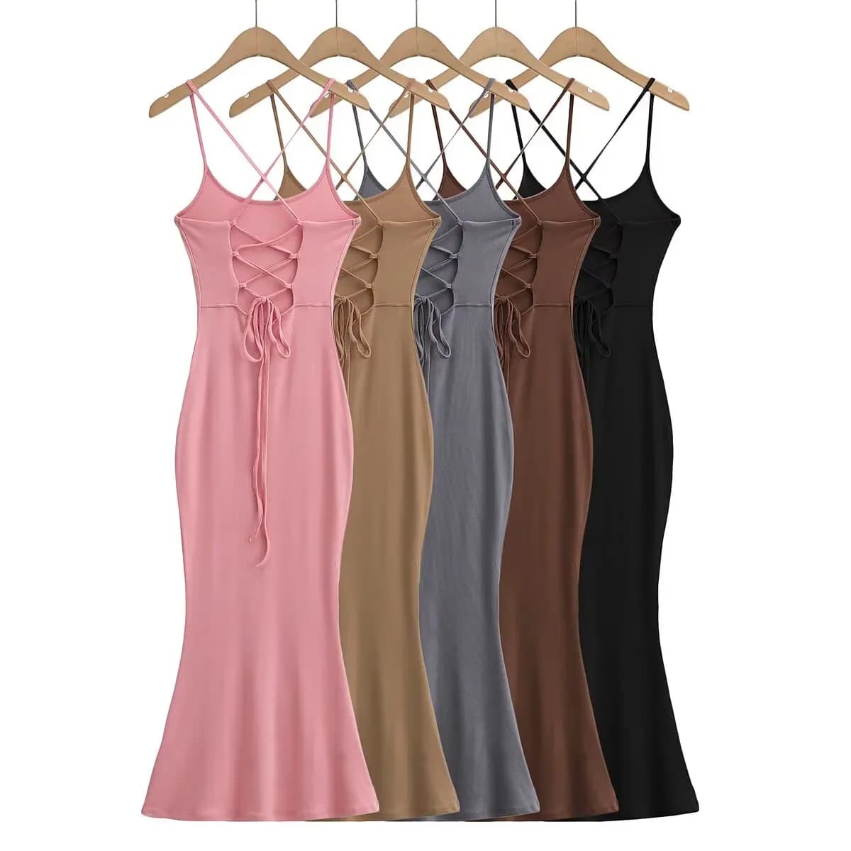 Sexy Sweet Spicy Backless Strap Dress Body Shape Show off Waist Cinching Belted Fish Tail Skirt for Women Summer Casual Wear