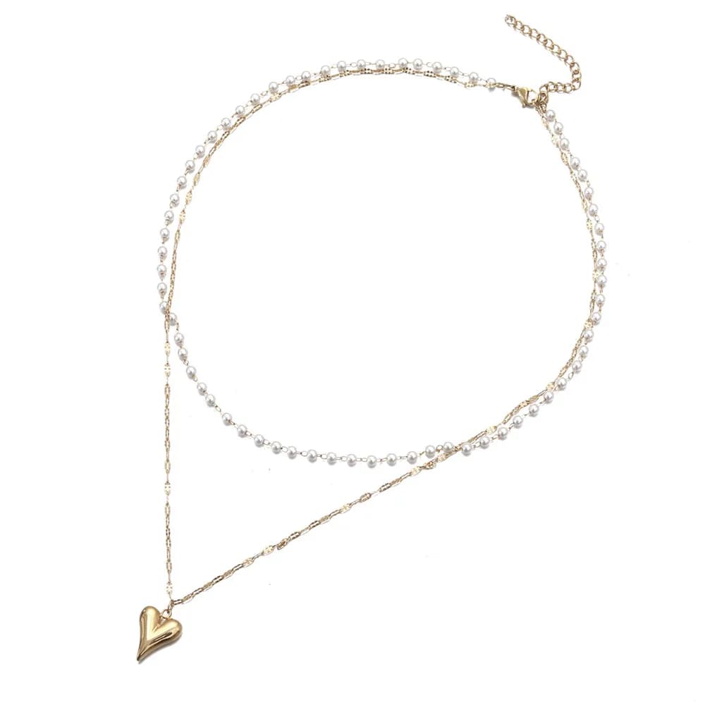 MinaMaMa Collane con ciondolo a forma di cuore fatte a mano con perline bianche in acciaio inossidabile per collane girocollo da donna Gioielli di moda