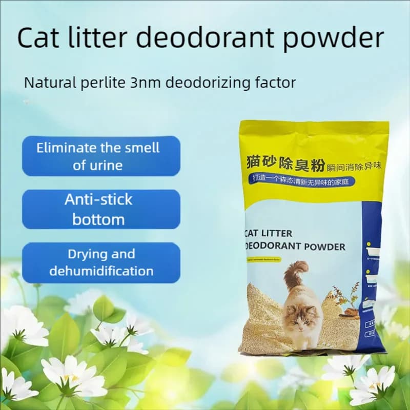 Cipria deodorante per compagnia lettiera per gatti, forniture per animali deodoranti per gatti, deodorante e senza polvere, assorbimento dell'acqua e deumidificazione