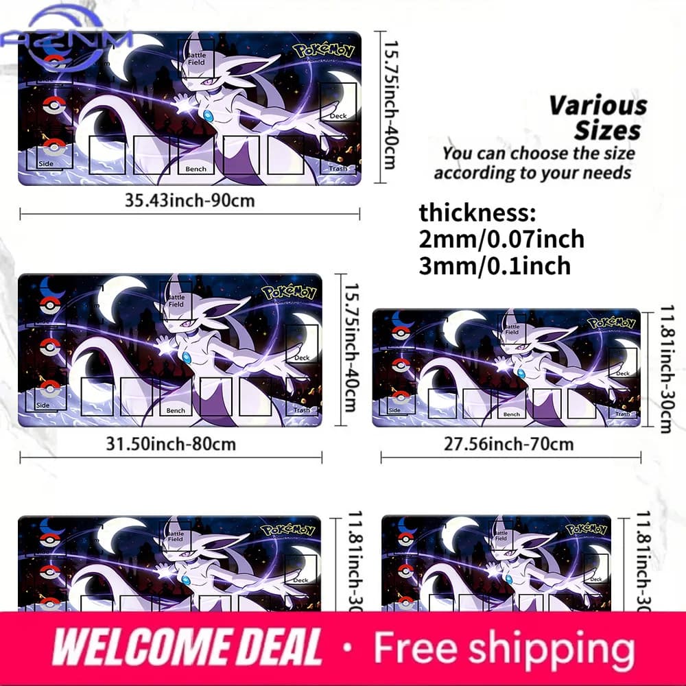 Tappetino da Gioco Pokemon TCG Dark Moon Espeon, Grande Tappetino Antiscivolo per Giochi di Carte Collezionabili, Disponibile in Diverse Dimensioni