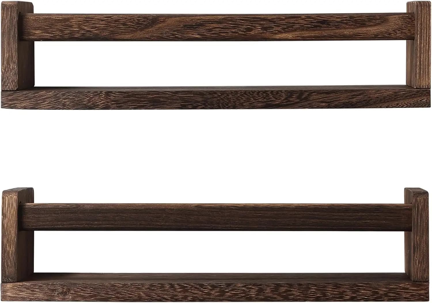 Set di 2 Mensole Galleggianti per Cameretta Bambini, Porta Spezie da Cucina, Contenitore Rustico da Parete, Marrone Carbonio