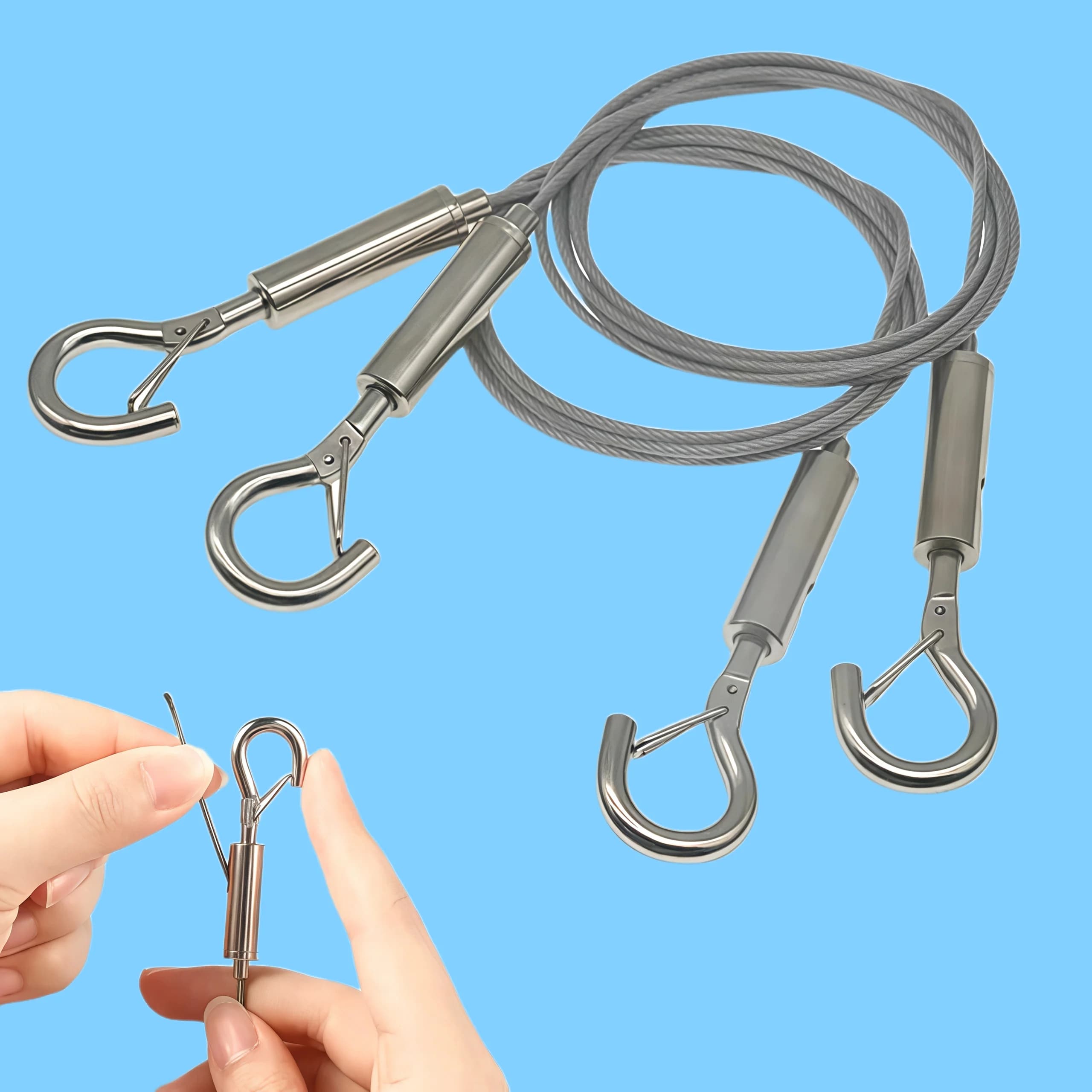 Adjustable cable kit for hanging pictures, stainless steel cable with pressure hooks, 55-pounder stand for mirrors, gallery artwork, frames and LED lights for growing