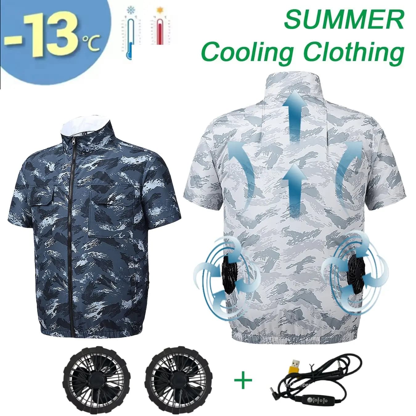 Gilet per ventola di raffreddamento Giacca per ventola da uomo Refrigerazione USB Aria condizionata Abbigliamento Protezione termica esterna Pesca Lavoro Manica corta