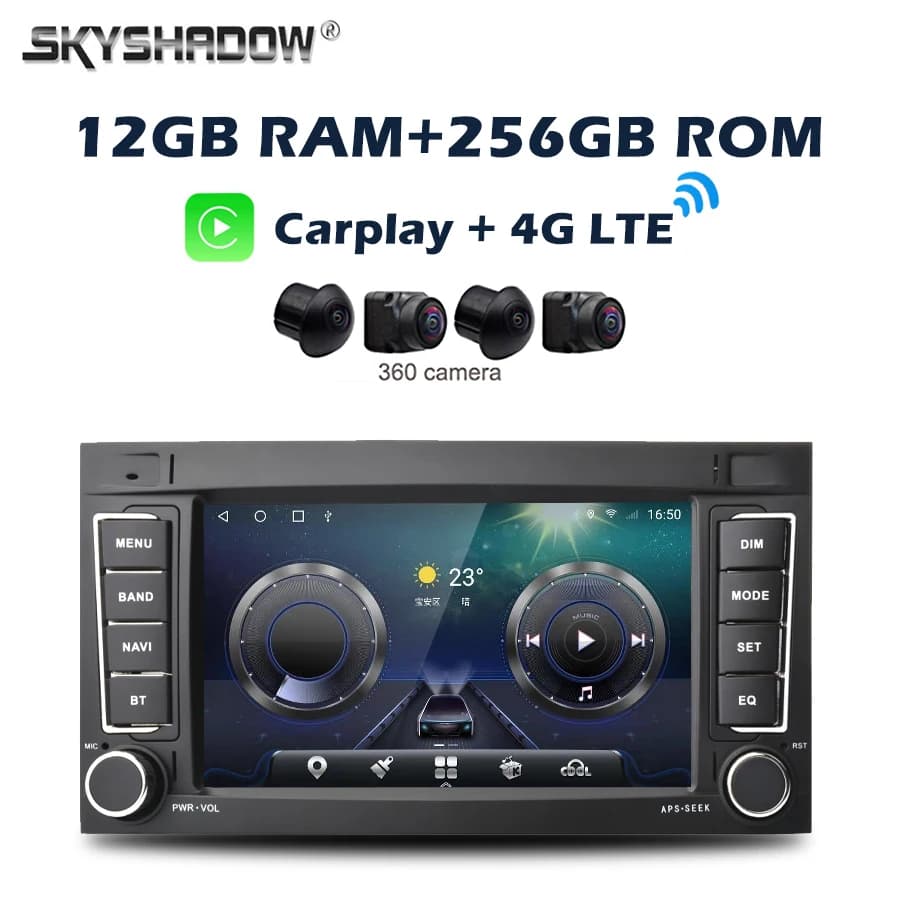 Carplay Auto Android 14.0 12G + 256G 7 "IPS 4G LTE Lettore DVD per auto GPS WIFI Bluetooth Radio per VW Touareg T5 Multivan Transporter