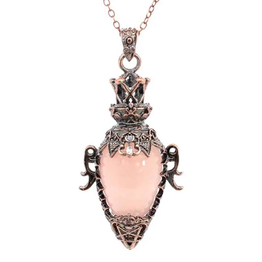 Collana con ciondolo in cristallo goccia d'acqua per rabdomanzia Divinazione spirituale Ametista naturale Quarzo rosa Onice Ciondolo con pendoli antichi