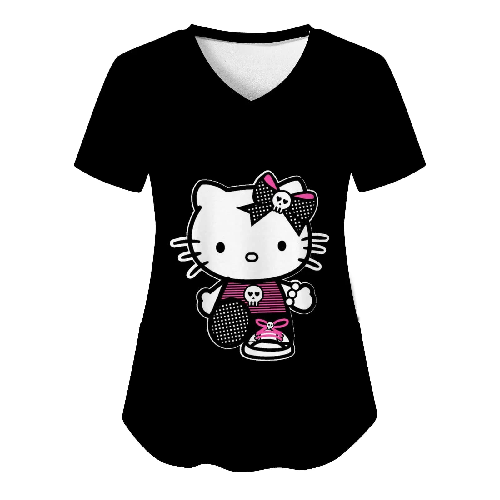 Uniforme da infermiera donna Sanrio Hello Kitty Summer Kawaii Y2k Abbigliamento trendy Ospedale Animal Streetwear Moda Manica corta Stampa 3D