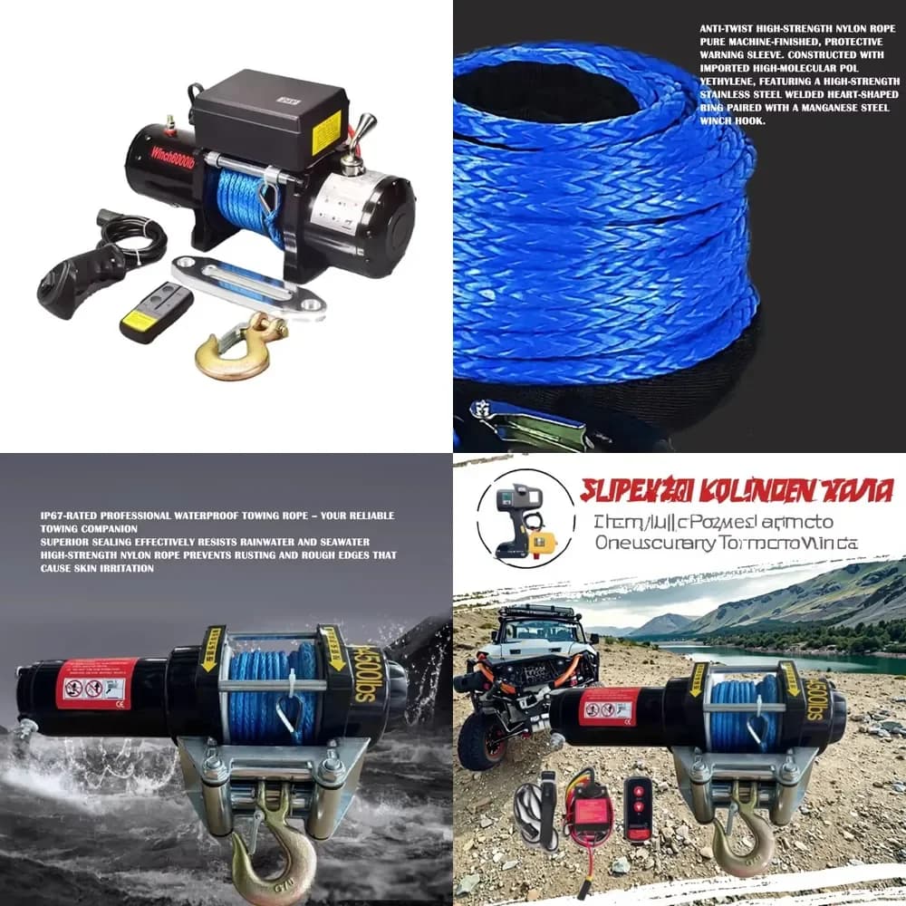 Verricello Elettrico in Nylon da 12000 libbre 12V/24V con Telecomando Wireless/Cablato per ATV/UTV, Gru Marina, Auto con Corda da 24m