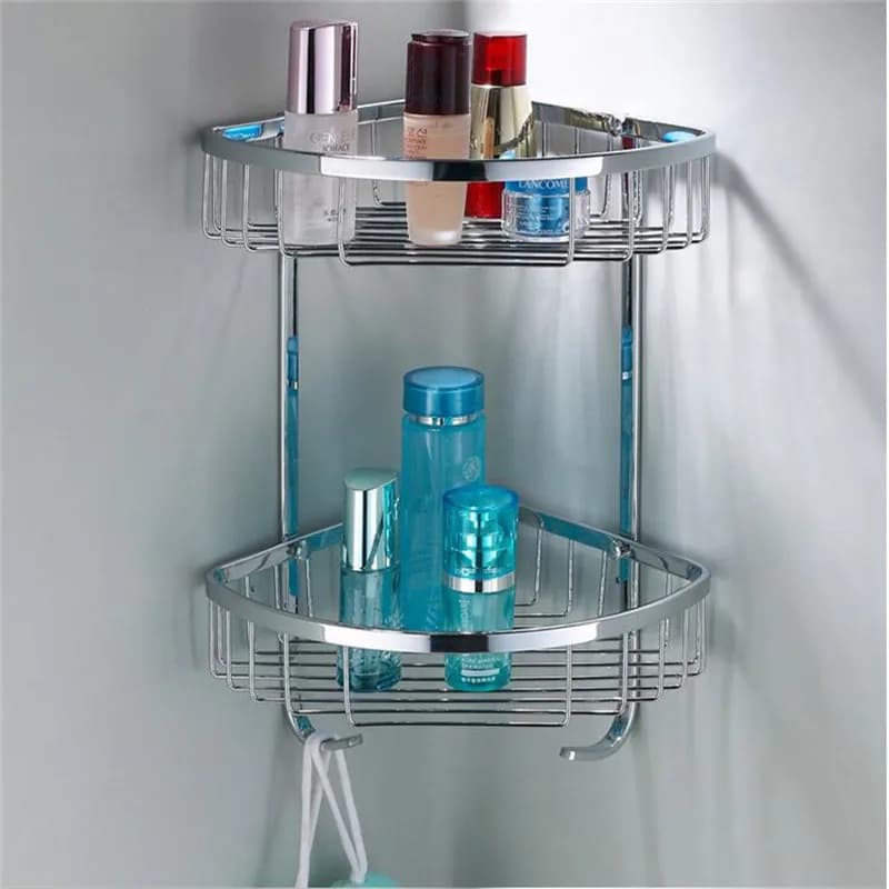Stainless Steel Bathroom Shelves 2 Tier Shower Shampoo Soap Cosmetic Shelves Bathroom Accessories Storage Organizer Rack Holder