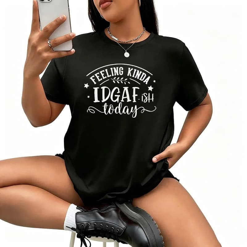 Feeling kinda.jpg Women's T-Shirt 100% Cotton Funny Graphic Short Sleeve Tee Novelty Shirt Casual Crew Neck Top S-49XL