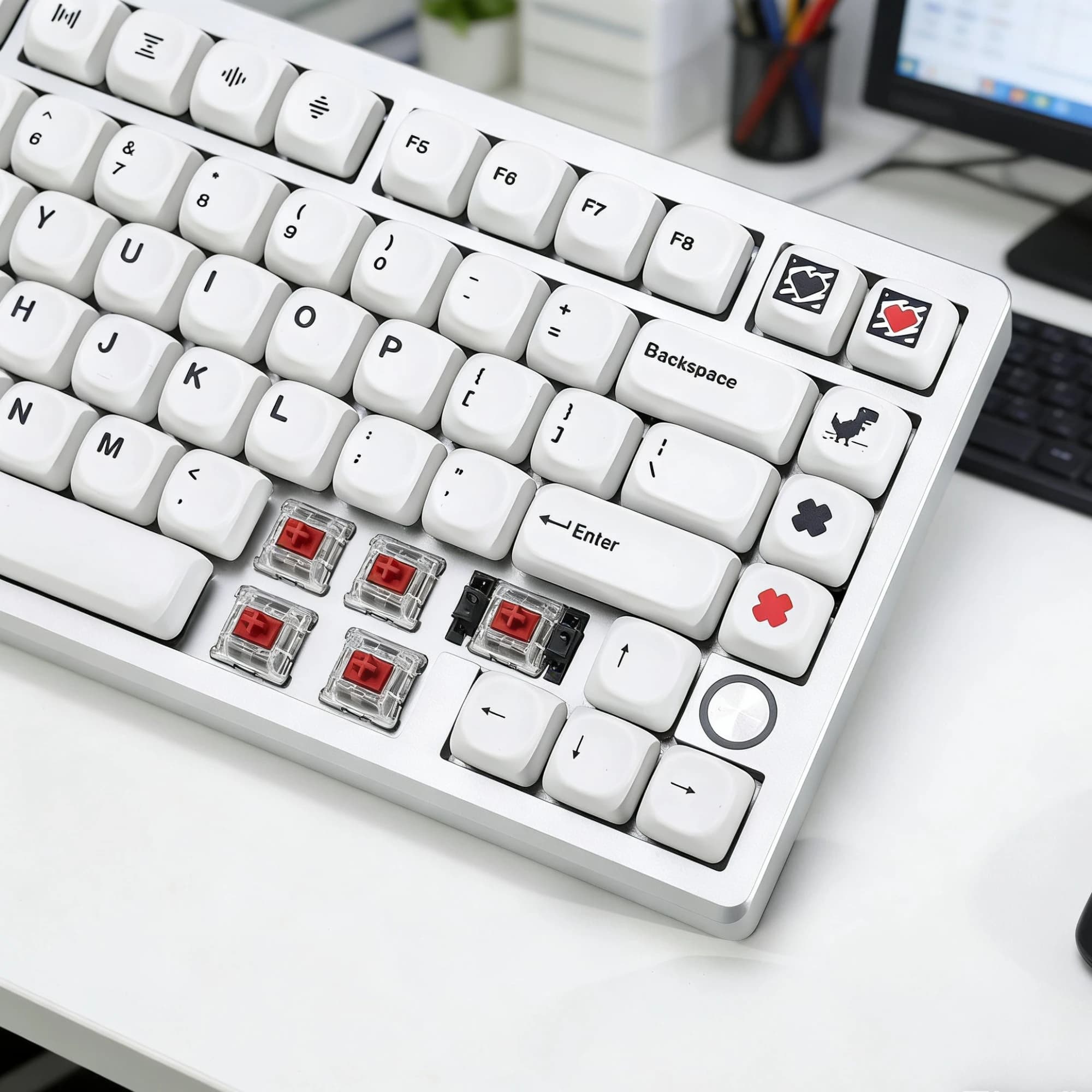 Keycaps PBT Profilo MOA Minimalista Bianco con Sfera, Tastiera Meccanica Compatibile con Layout [Senza Tastiera]