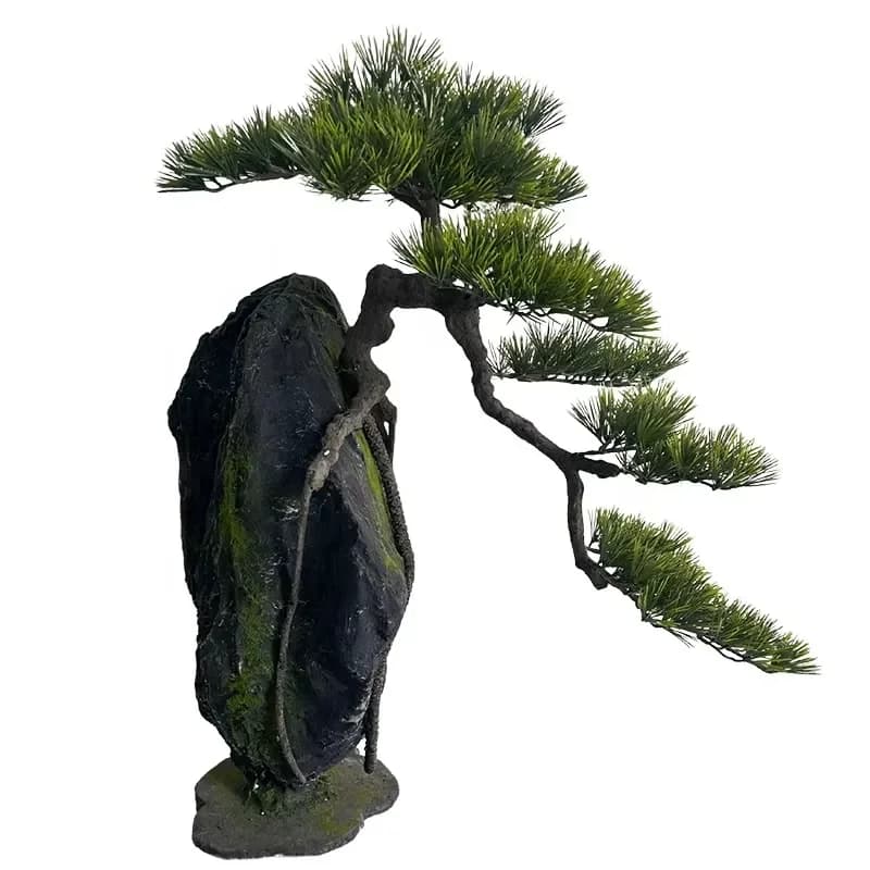 Welcome Home Interior Decor with Pine Green Bonsai Flower Pot Plastic Simulation Artificial Plant for Home