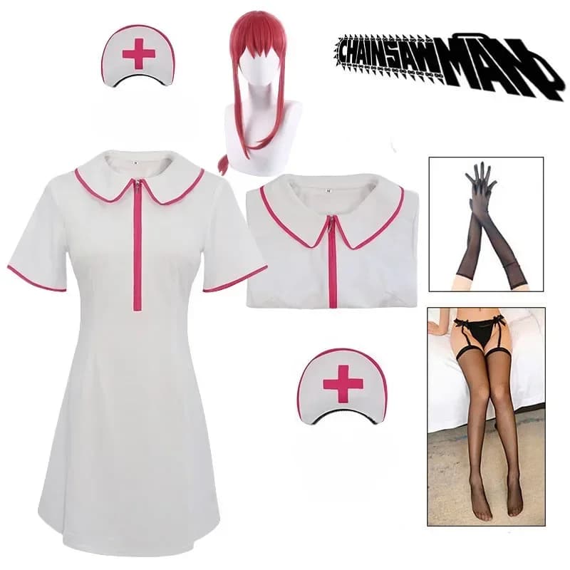 Makima Nursing Cosplay Costume Anime Chainsaw Man Makima Cosplay Nursing Dress Sexy Uniform Wig Halloween Costumes for Women Girls