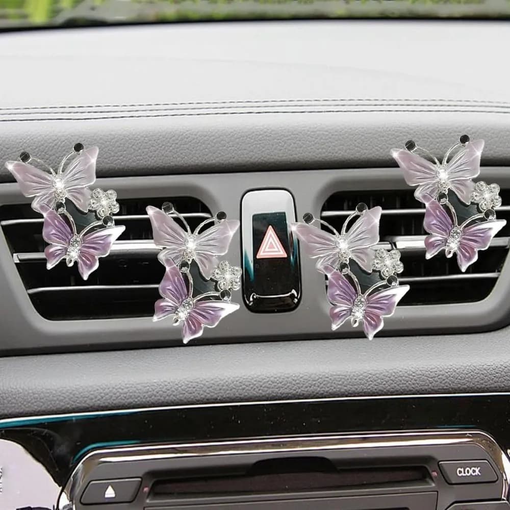 Car Deodorant Smooth Clips, Air Conditioning Clip with Double Butterfly Rhinestones, Perfume Clip for Cute Car Diffuser