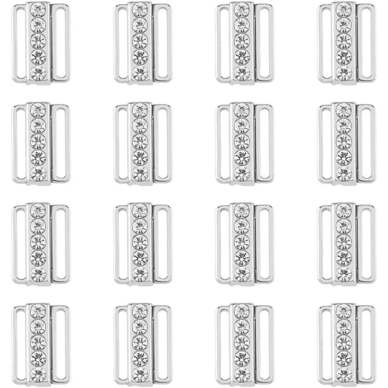 16 Sets Alloy Bra Buckles 19x13.5mm Sewing On Clothes Bra Clip Hook Rhinestone Lingerie Front Closure for Swimsuit Clothes