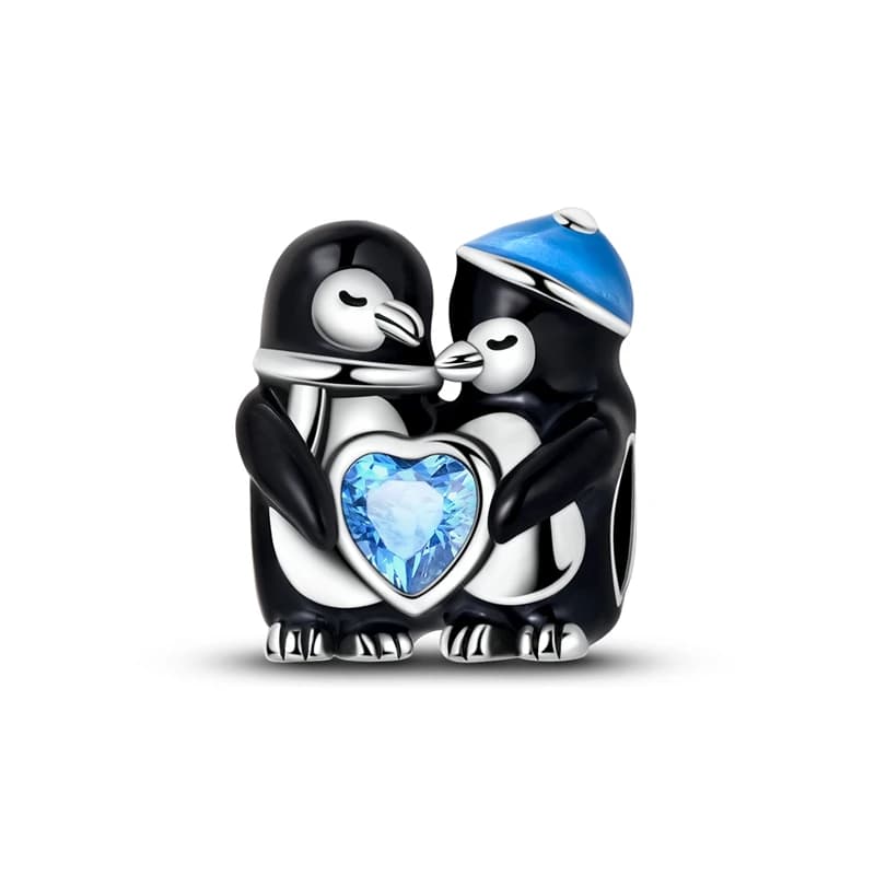 925 Sterling Silver Penguin Heart Holding Charms Bead CZ Greed Zirconium Dangle Fit Original Bracelet DIY Women Jewelry Gift
