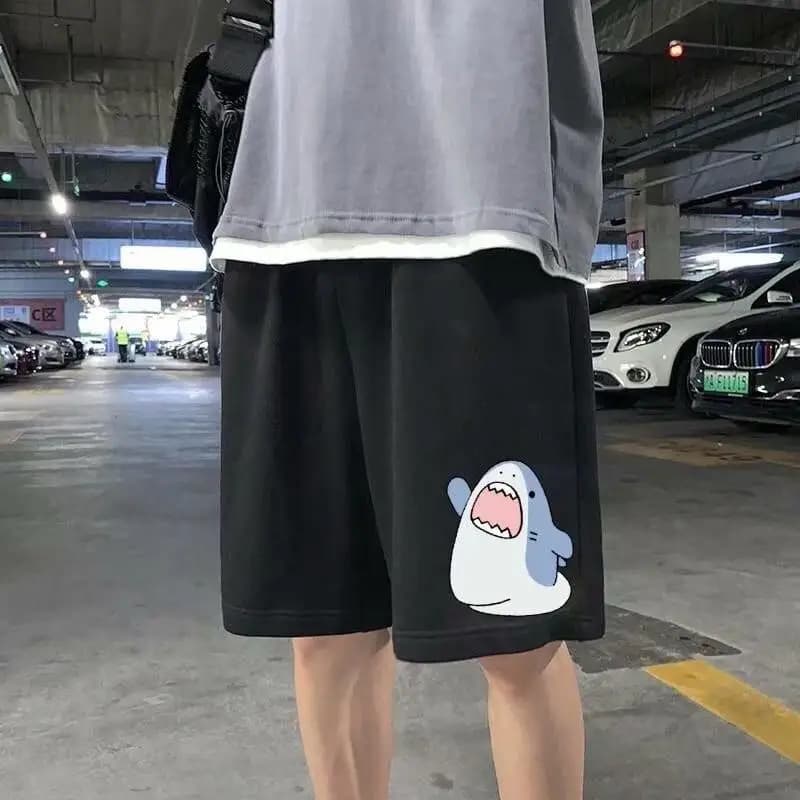 Pantaloncini con stampa squalo cartone animato M-5XL per pantaloncini sportivi a gamba dritta da uomo Slim Fit allentati Casual Capris Trend